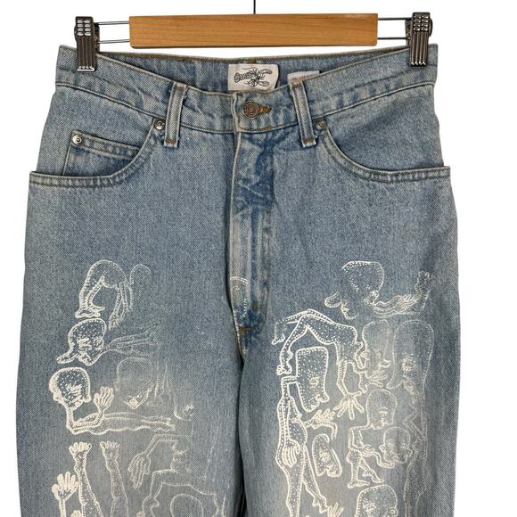 Aeropostale Jeans Womens 10 90's Baggy Light Wash Blue Denim Custom Graphic - Picture 2 of 16
